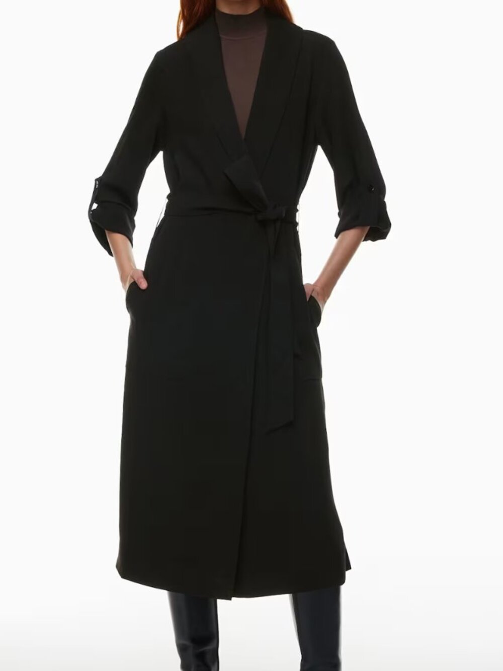Aritzia Babaton Kahlo Robe Long Black Belted Coat XXS
